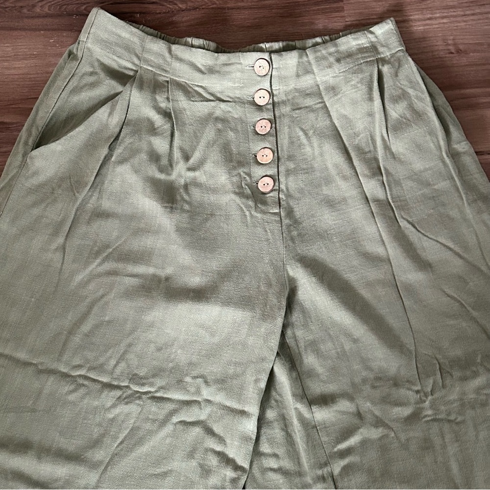 - Elodie Sage Green Wide Straight Leg Palazzo Trousers Women Size Large - Picture 3 of 7